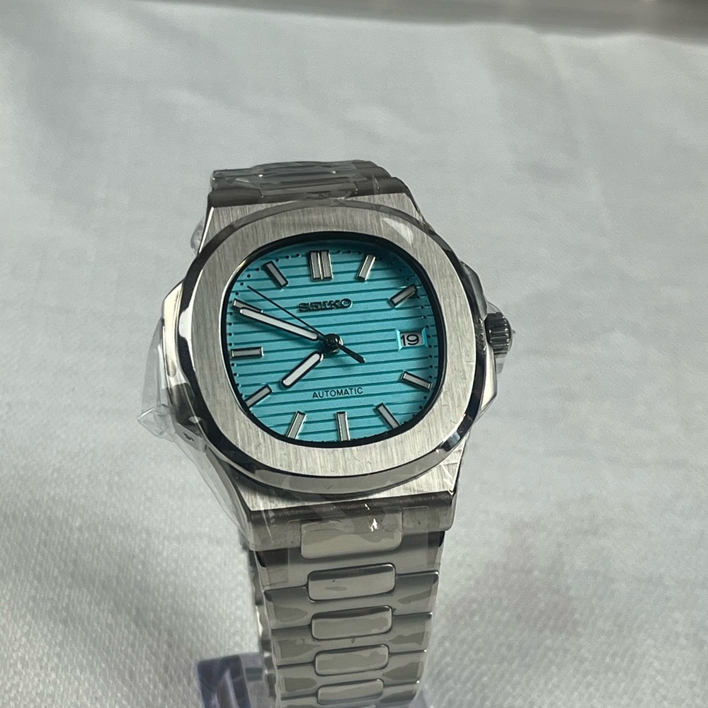 Automatic NH35 Style Luxury Sport Watch Blue Dial Stainless Steel Date